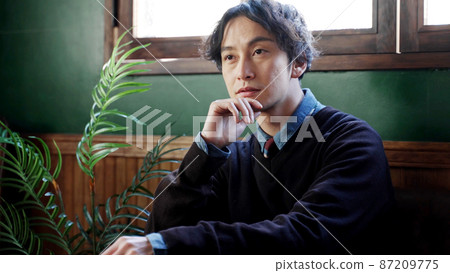 Pensive man on the couch Pensive man on the couch 87209775