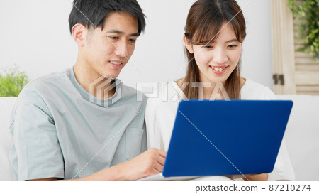 Young men and women using laptops Young men and women using laptops 87210274