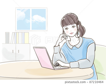 在電腦上工作的年輕女子 在電腦上工作的年輕女子 87210464