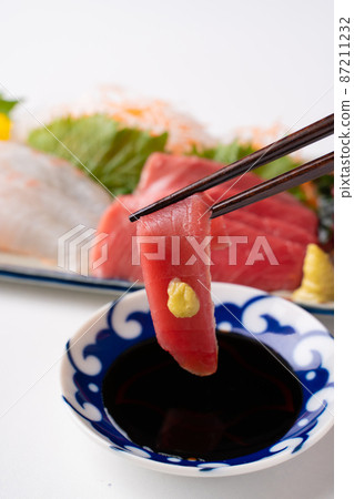Sashimi of fatty tuna, red sea bream, salmon Sashimi of fatty tuna, red sea bream, salmon 87211232