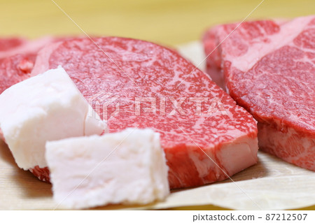 A5 等級“日本黑牛里脊”用於在家烹飪前的牛排 87212507