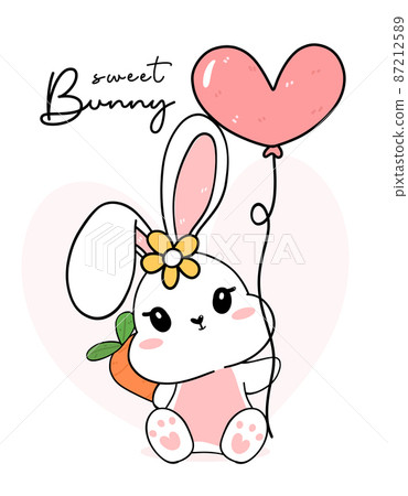 Cute sweet happy white bunny baby holding heart - Stock Illustration  [87212589] - PIXTA