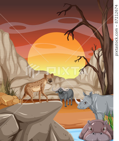 Tropical forest scene with wild animals 87212674