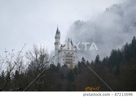 Neuschwanstein Castle in the fog Germany 87213096
