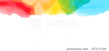 White background watercolor hand-painted abstract horizontal banner) Red / orange / yellow / green / light blue rainbow color natural bleeding template 87213194