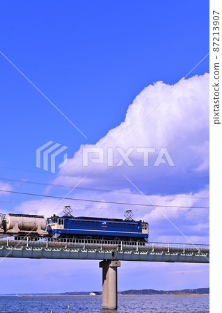 Beautiful sky and electric locomotive 87213907