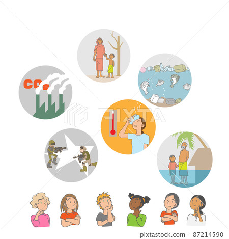 Children in the world thinking about the problems of the earth 87214590