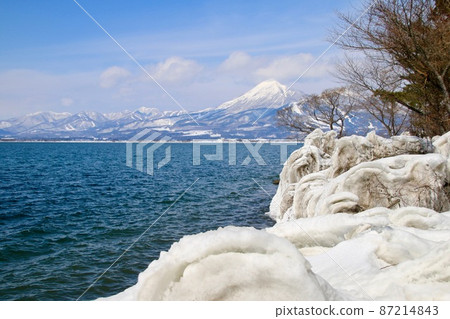 豬苗代湖和檜山（福島縣，豬苗代町）在冬天 87214843