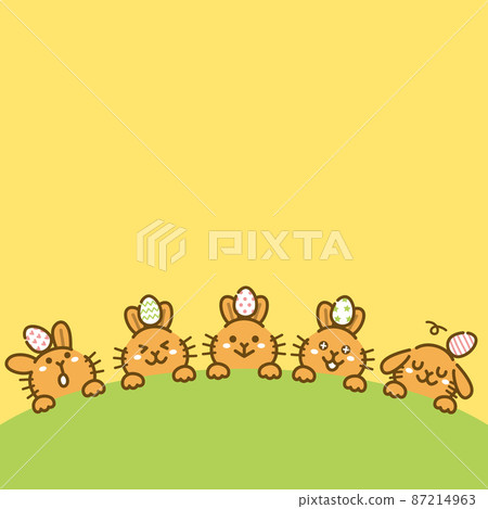 復活節兔子和雞蛋插圖背景方形黃色 復活節兔子和雞蛋插圖背景方形黃色 87214963