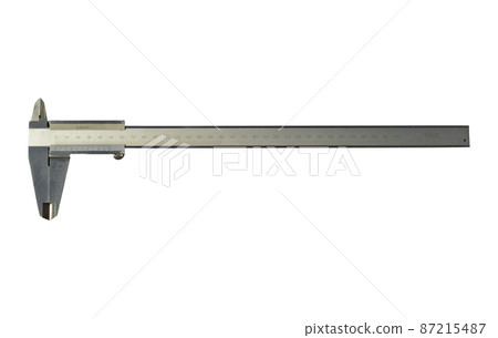 Analogue vernier calliper made of stainless steel for precise measurements, isolated on white background Analogue vernier calliper made of stainless steel for precise measurements, isolated on white background 87215487