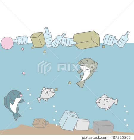 Fish suffering from marine plastic garbage Fish suffering from marine plastic garbage 87215805