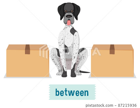 Preposition of place with cartoon dog and a box 87215936
