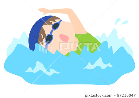 Girl swimming in the crawl swimming cap and goggles 87216047