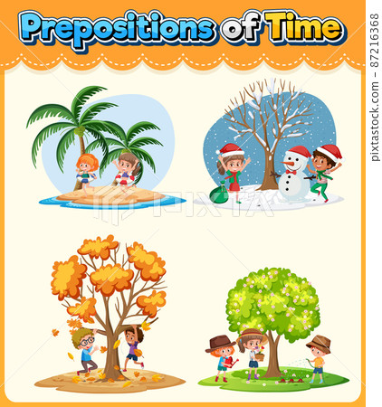 Prepostion wordcard design with four seasons Prepostion wordcard design with four seasons 87216368