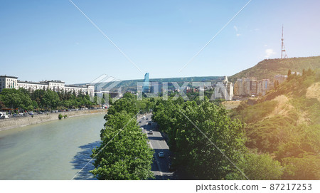 Highway road and river in Tbilisi city Highway road and river in Tbilisi city 87217253