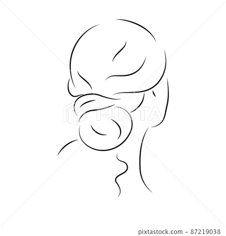 The silhouette of womans face and hairstyle. Icon for stylists design, logo, or business card. Vector illustration in the style of sketch, line art, minimalism 87219038