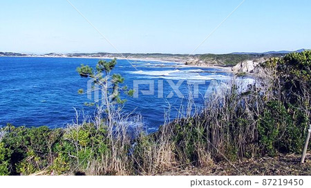 White waves and blue sea on the Natsuigahama coast 87219450