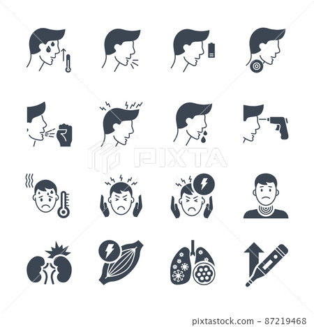 Coronavirus symptoms related vector icons set Coronavirus symptoms related vector icons set 87219468
