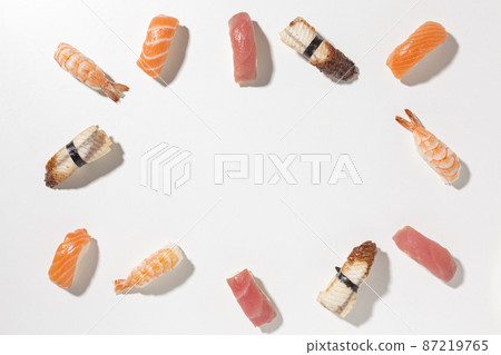 top view selection tasty sushi with copy space 87219765