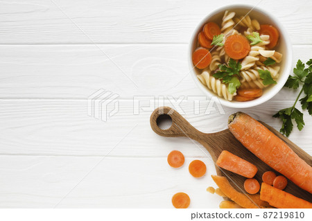 flat lay fusilli broccoli carrots bowl with copy space flat lay fusilli broccoli carrots bowl with copy space 87219810