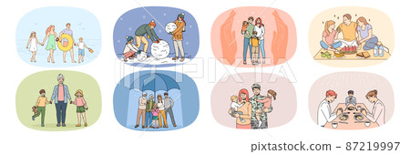 Collection of big family with kids enjoy time together Collection of big family with kids enjoy time together 87219997