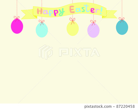 Happy Easter banner with greetings and colourful eggs, vector illustration Happy Easter banner with greetings and colourful eggs, vector illustration 87220458