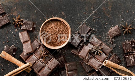 top view delicious chocolate concept 87220686