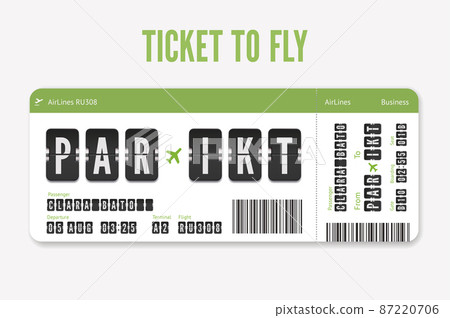 Green Airline Ticket. Vector flight coupon. Airplane boarding card isolated on white Green Airline Ticket. Vector flight coupon. Airplane boarding card isolated on white 87220706
