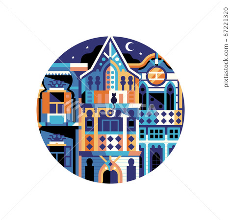 Travel Istanbul Icon with Ottoman Wooden House 87221320