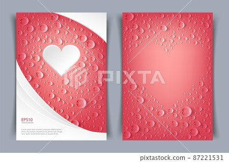 Flyer template with heart and drops on red background.  87221531