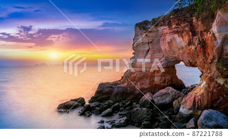 Laem Jamuk Khwai or Buffalo Nose Cape at sunset in Krabi, Thailand. Laem Jamuk Khwai or Buffalo Nose Cape at sunset in Krabi, Thailand. 87221788