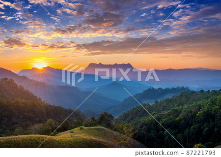 Doi Luang Chiang Dao mountains at sunrise in Chiang mai, Thailand. Doi Luang Chiang Dao mountains at sunrise in Chiang mai, Thailand. 87221793