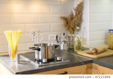 modern apartment kitchen with pasta glass 87221888