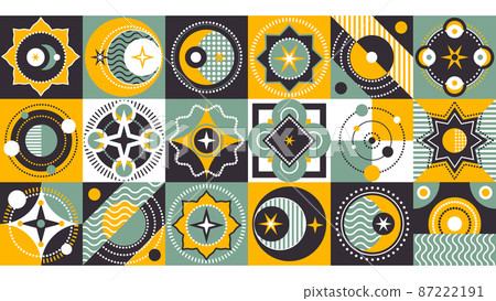 Abstract Printout. Creative Background with Colorful Shapes. Rounded Elements on Square Tile Abstract Printout. Creative Background with Colorful Shapes. Rounded Elements on Square Tile 87222191