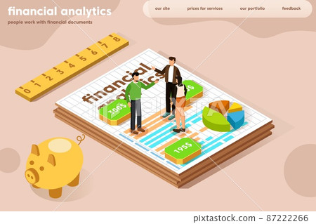 Office workers engaged in financial analytics, isometric illustration. 87222266