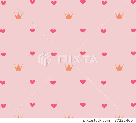 Pattern of pink hearts and golden yellow crowns on a light pink background, vector image Pattern of pink hearts and golden yellow crowns on a light pink background, vector image 87222469