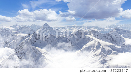 Panorama of winter mountains with blue sky in Caucasus region,Elbrus mountain, Russia 87223347