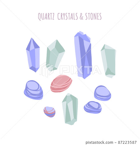 Quartz crystals and stones. Celestial set raw gemstones. 87223587