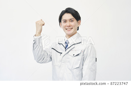 男性工人膽量構成白色背景 87223747