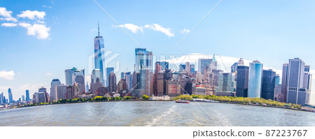 Skyline panorama of Financial District and the Lower Manhattan in New York City, USA. Fish eye effect Skyline panorama of Financial District and the Lower Manhattan in New York City, USA. Fish eye effect 87223767