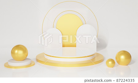 Minimal cosmetic background for product presentation. Cosmetic bottle podium and gold podium on gray color background. 3d render illustration. Object isolate 87224335