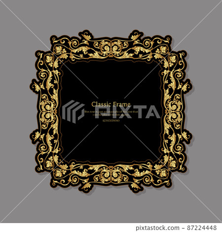 Baroque frame decor. Detailed rich ornament graphic line art. 87224448