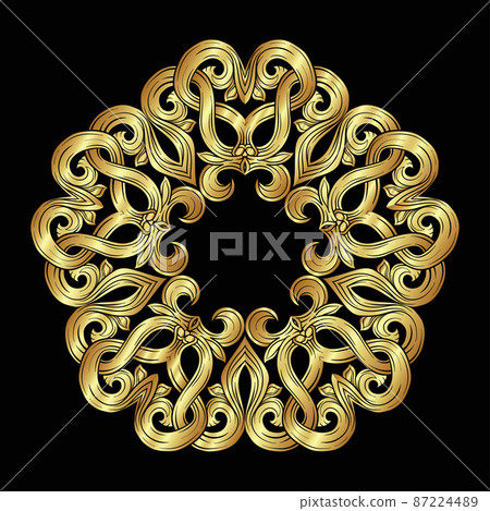 Interlacing circular abstract ornament in the medieval, romanesque style.  87224489