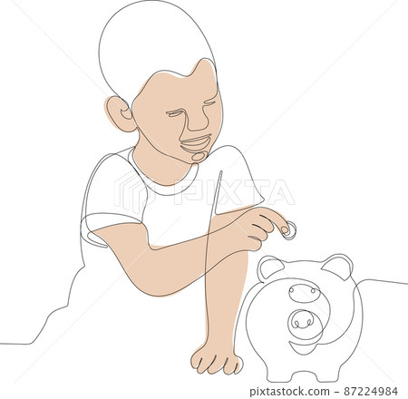 Teach child girl to save coin into a piggy-bank 87224984