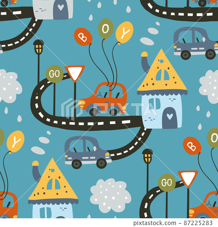Cute cartoon car seamless pattern. 87225283