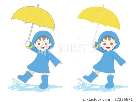 一個男孩拿著雨傘的插圖 87226671