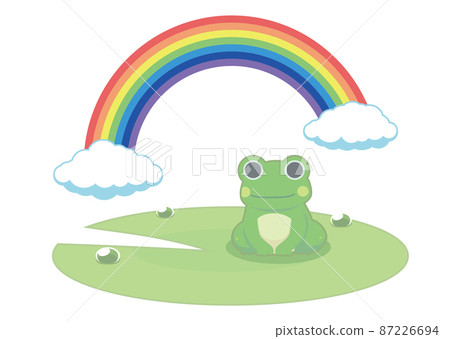 Illustration of a frog looking at a rainbow on a lotus 87226694