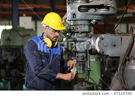 Professional men engineer worker skills quality, maintenance, training industry factory worker , warehouse Workshop for factory operators, mechanical engineering team production. 87228390