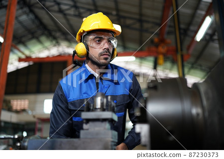 Professional men engineer worker skills quality, maintenance, training industry factory worker , warehouse Workshop for factory operators, mechanical engineering team production. 87230373