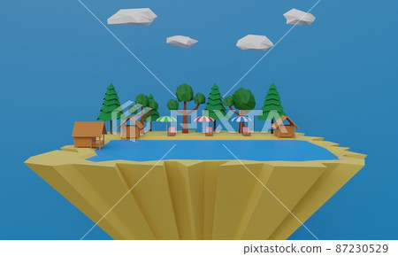 colorful umbrella and beach chair on the beach in summer.3d rendering. colorful umbrella and beach chair on the beach in summer.3d rendering. 87230529